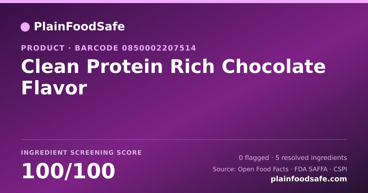 Share card for Clean Protein Rich Chocolate Flavor Food Ingredient Profile