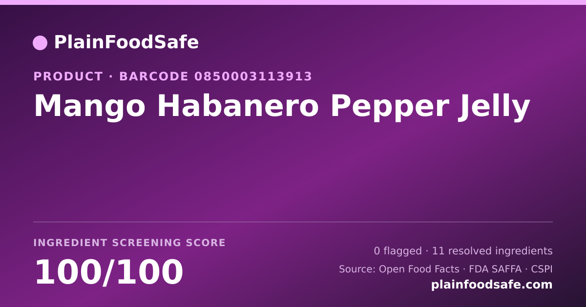 Share card for Mango Habanero Pepper Jelly Food Ingredient Profile