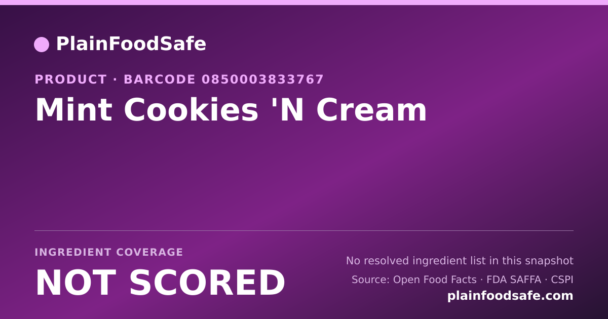 Share card for Mint Cookies 'N Cream Food Ingredient Profile