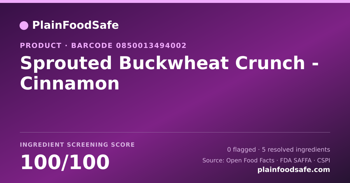 Share card for Sprouted Buckwheat Crunch - Cinnamon Food Ingredient Profile