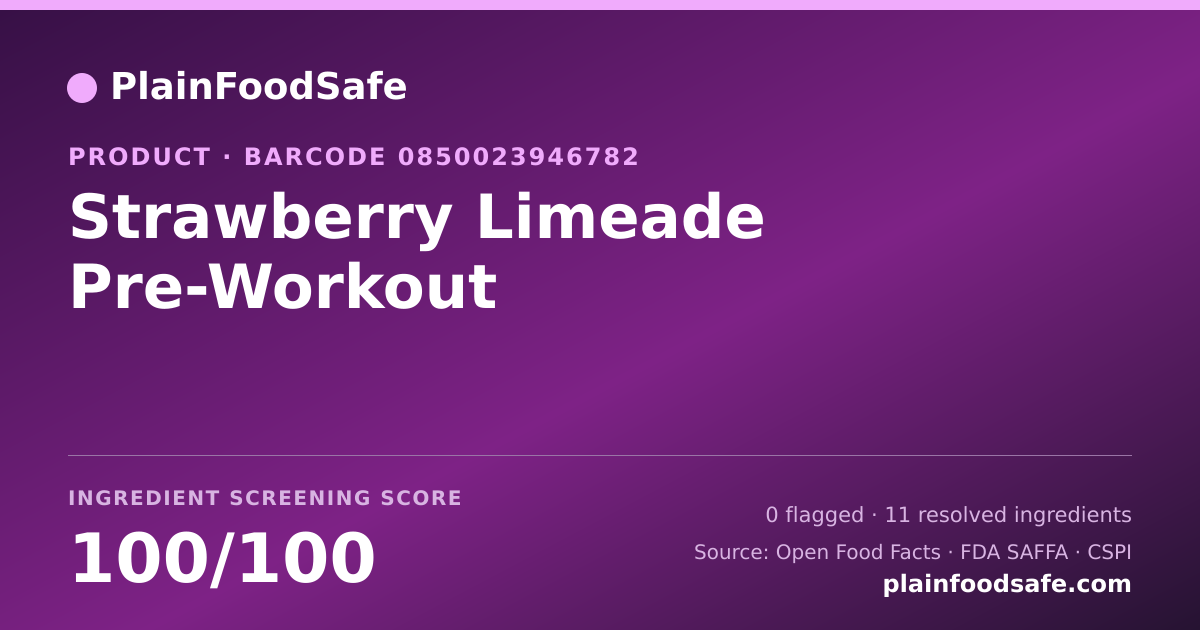 Share card for Strawberry Limeade Pre-Workout Food Ingredient Profile