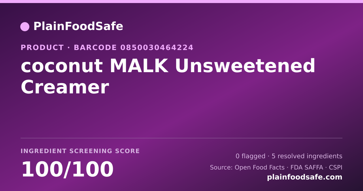 Share card for coconut MALK Unsweetened Creamer Food Ingredient Profile