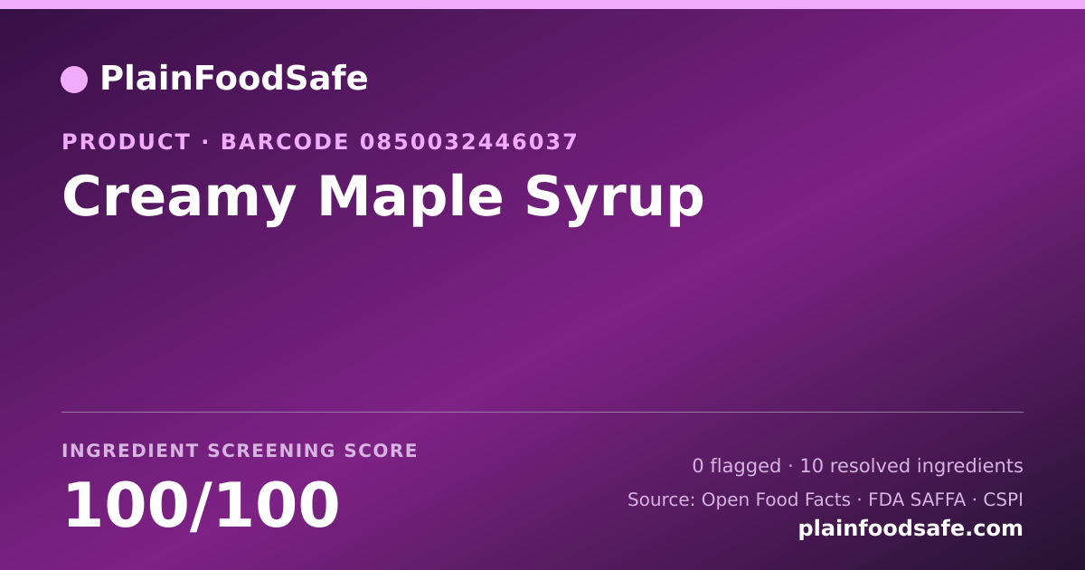 Share card for Creamy Maple Syrup Food Ingredient Profile