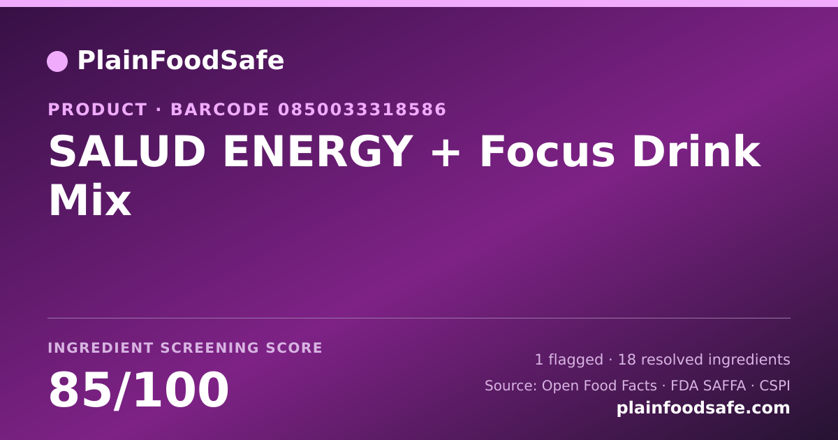 Share card for SALUD ENERGY + Focus Drink Mix Food Ingredient Profile