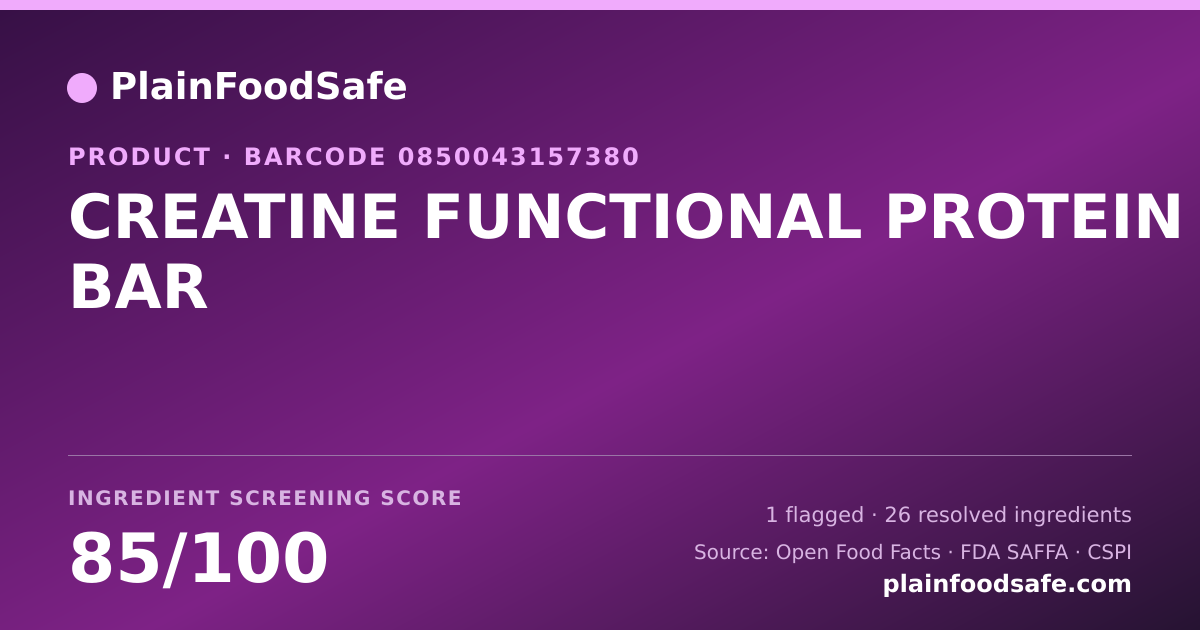 Share card for CREATINE FUNCTIONAL PROTEIN BAR Food Ingredient Profile