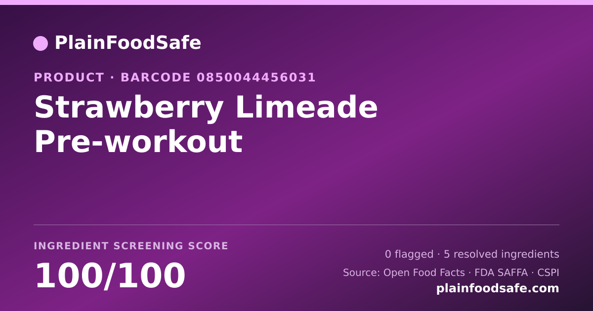 Share card for Strawberry Limeade Pre-workout Food Ingredient Profile