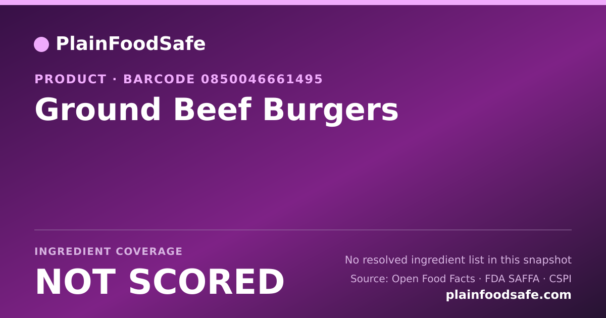 Share card for Ground Beef Burgers Food Ingredient Profile
