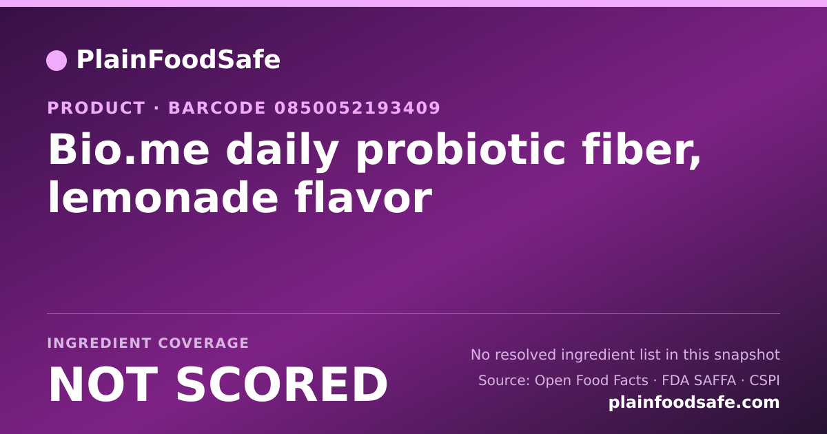 Share card for Bio.me daily probiotic fiber, lemonade flavor Food Ingredient Profile