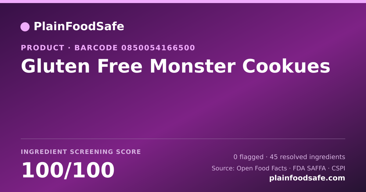Share card for Gluten Free Monster Cookues Food Ingredient Profile