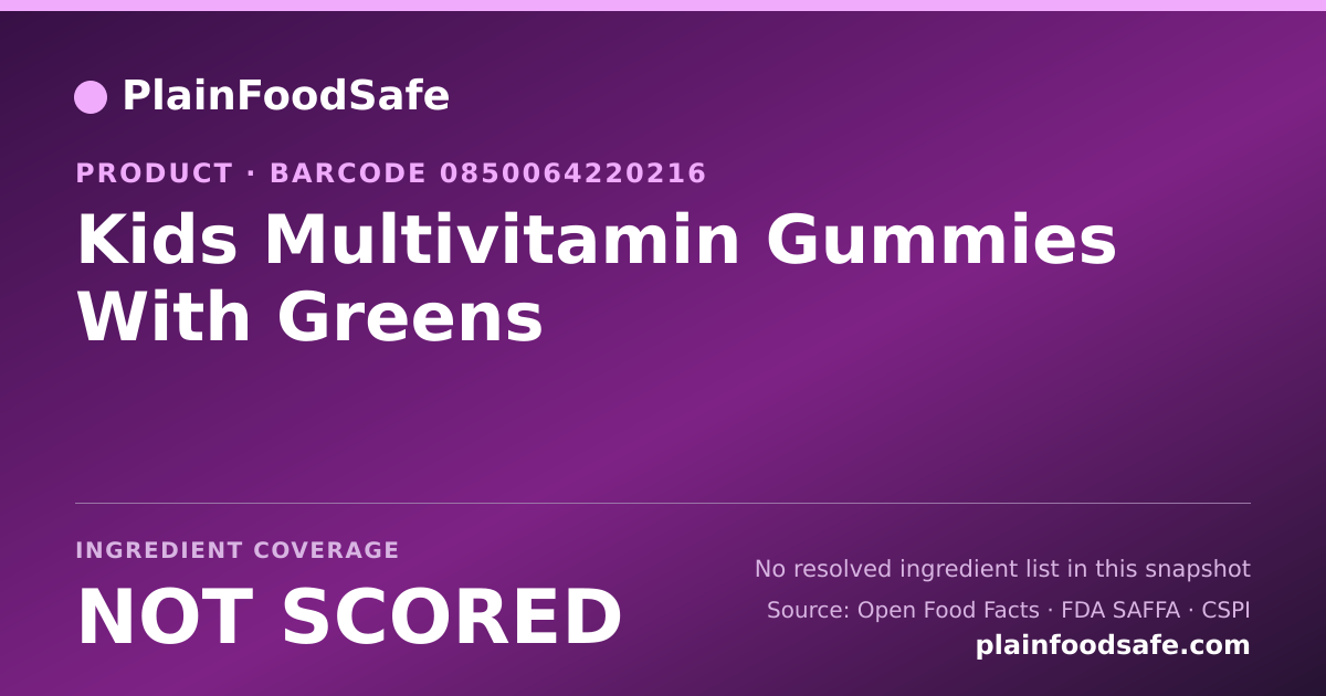 Share card for Kids Multivitamin Gummies With Greens Food Ingredient Profile