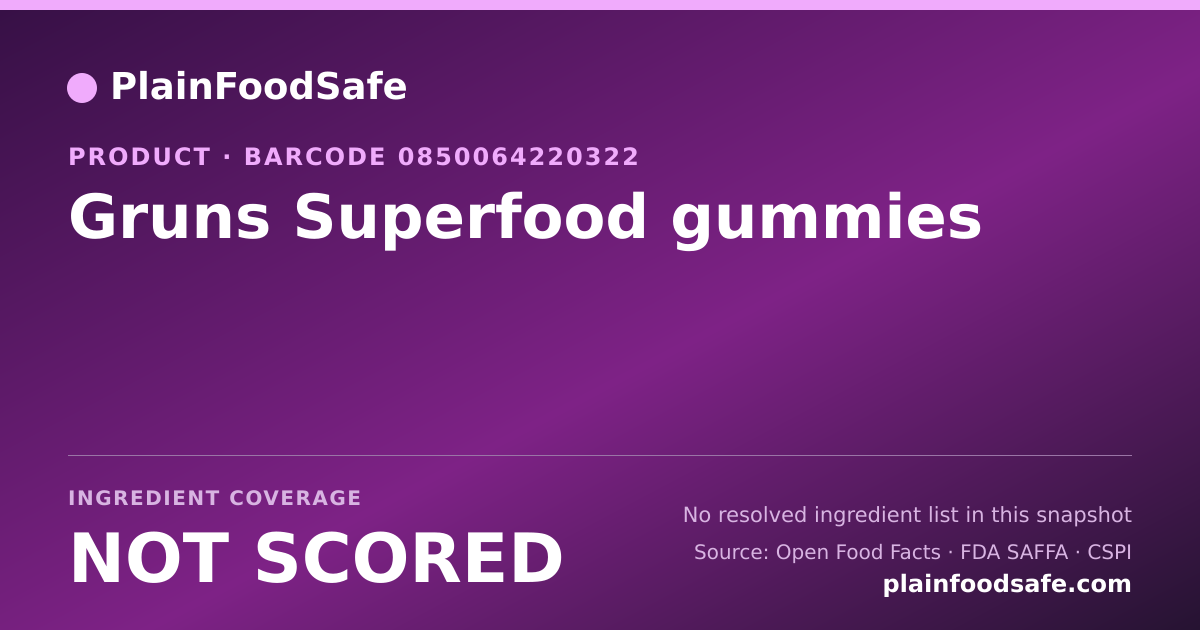 Share card for Gruns Superfood gummies Food Ingredient Profile