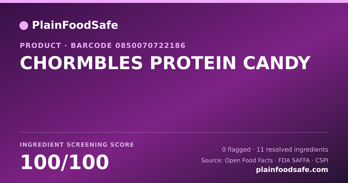 Share card for CHORMBLES PROTEIN CANDY Food Ingredient Profile