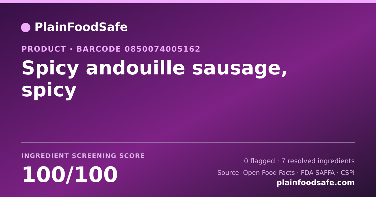 Share card for Spicy andouille sausage, spicy Food Ingredient Profile