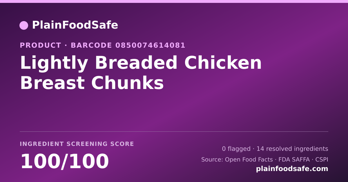Share card for Lightly Breaded Chicken Breast Chunks Food Ingredient Profile