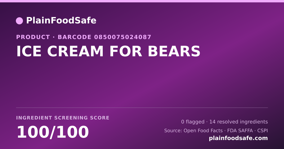 Share card for ICE CREAM FOR BEARS Food Ingredient Profile