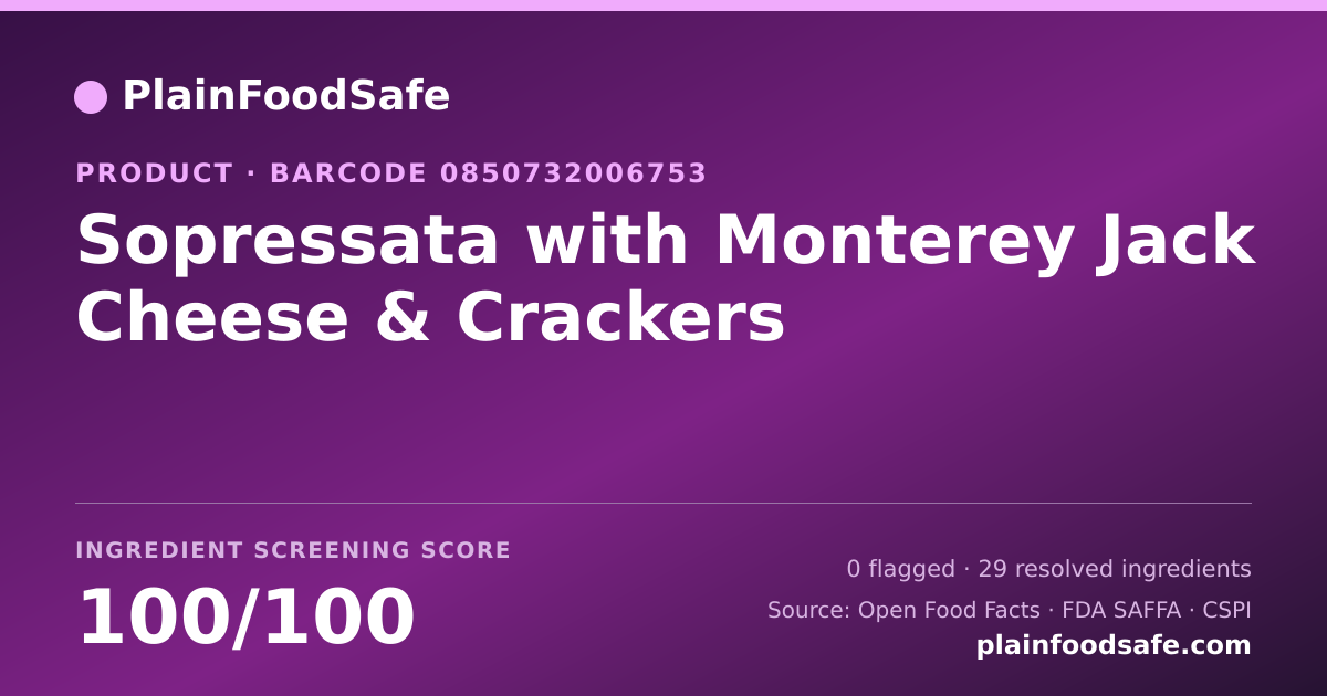 Share card for Sopressata with Monterey Jack Cheese & Crackers Food Ingredient Profile