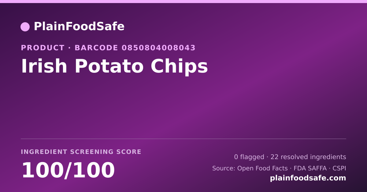 Share card for Irish Potato Chips Food Ingredient Profile