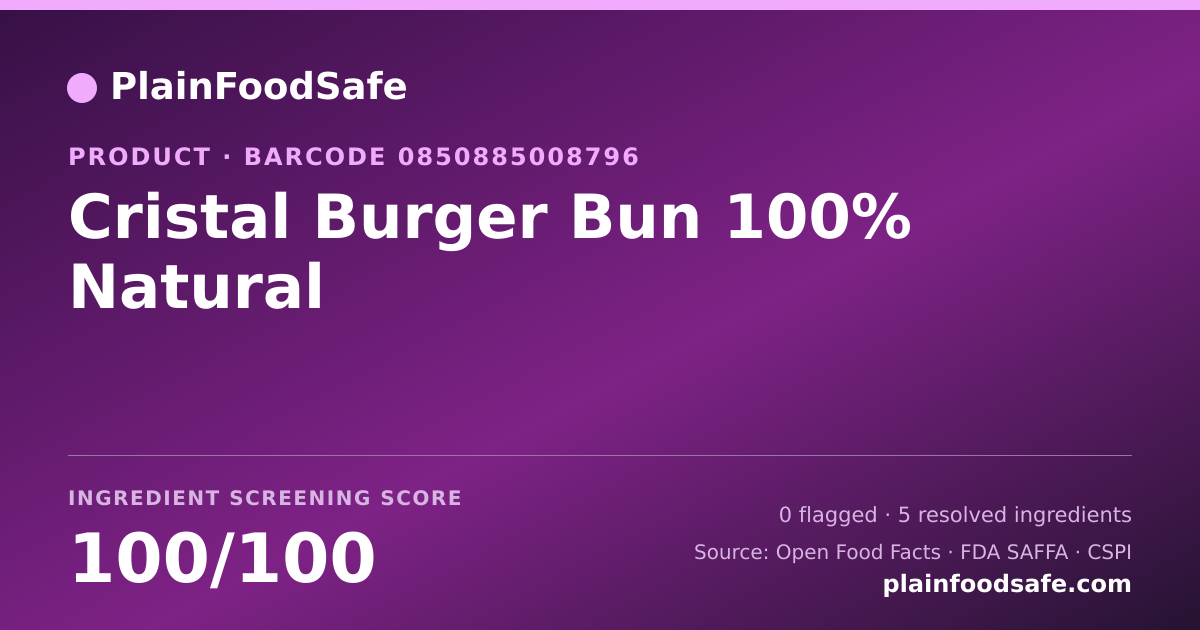Share card for Cristal Burger Bun 100% Natural Food Ingredient Profile