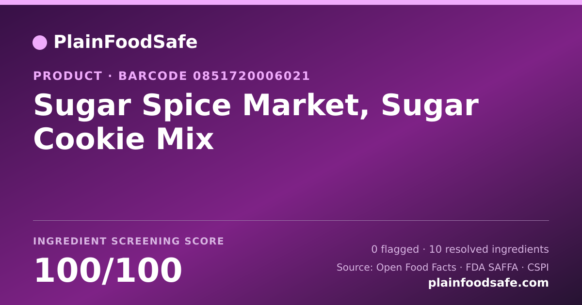 Share card for Sugar Spice Market, Sugar Cookie Mix Food Ingredient Profile