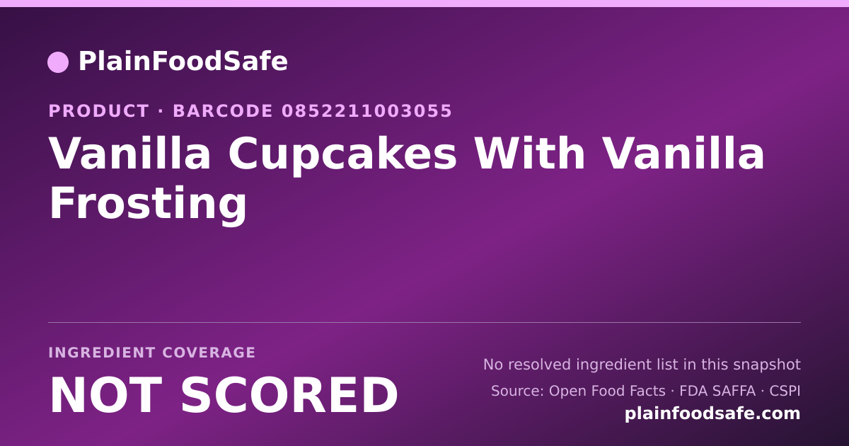 Share card for Vanilla Cupcakes With Vanilla Frosting Food Ingredient Profile
