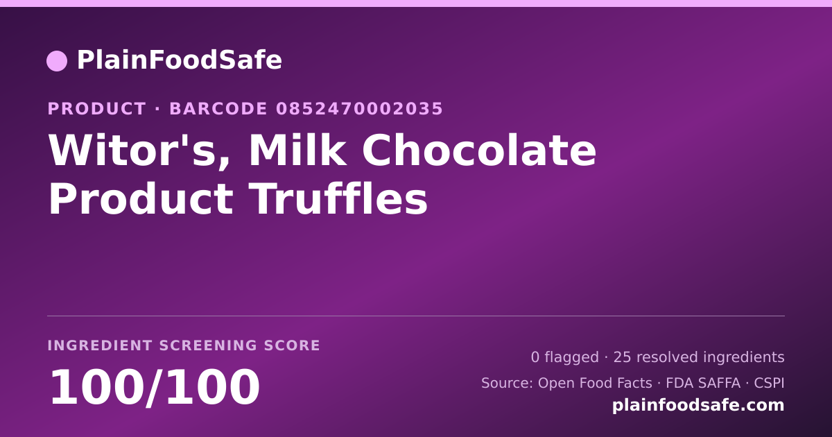 Share card for Witor's, Milk Chocolate Product Truffles Food Ingredient Profile