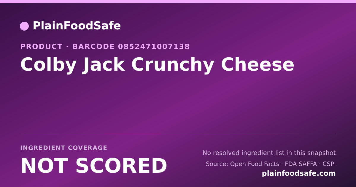 Share card for Colby Jack Crunchy Cheese Food Ingredient Profile