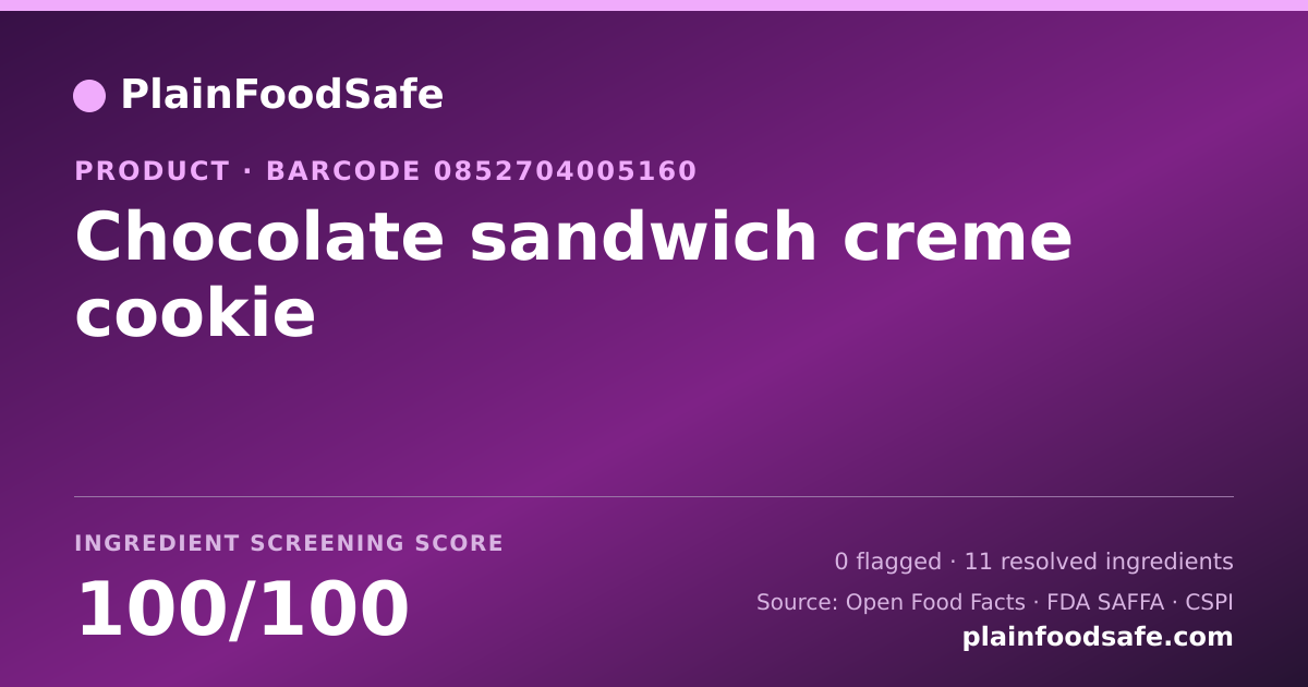 Share card for Chocolate sandwich creme cookie Food Ingredient Profile