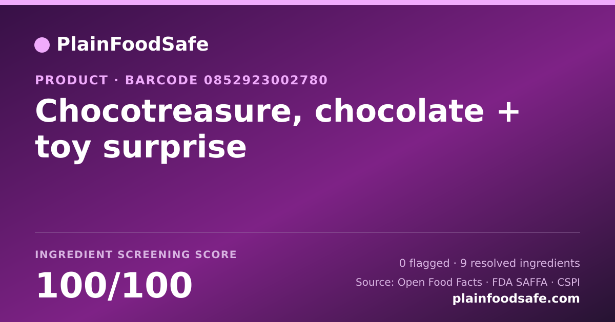 Share card for Chocotreasure, chocolate + toy surprise Food Ingredient Profile