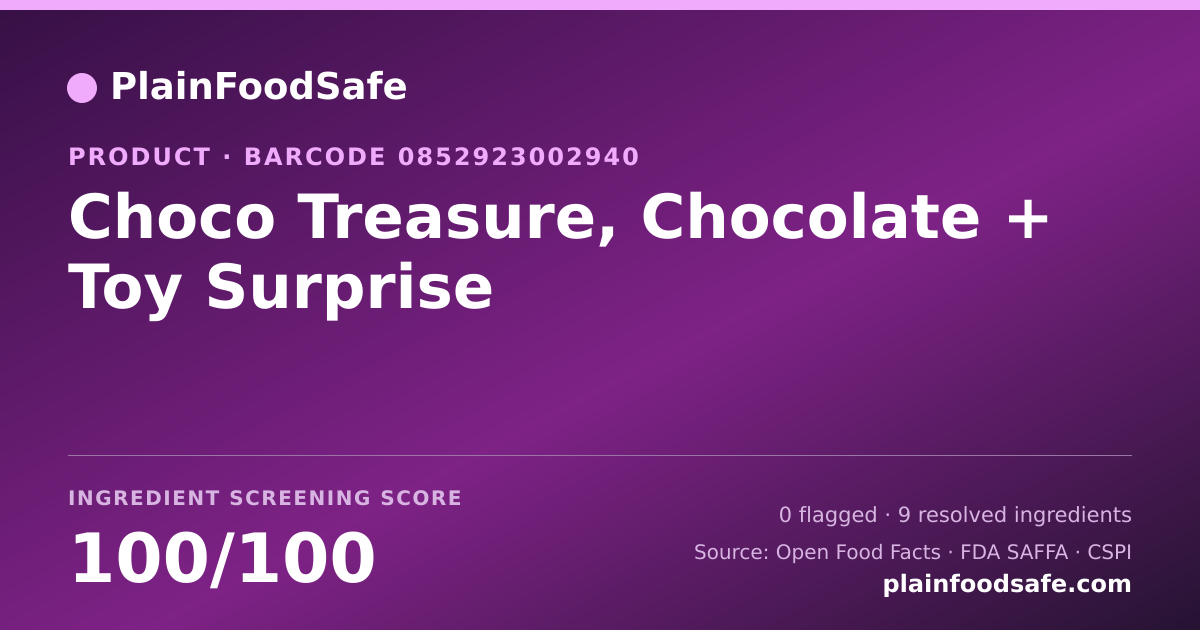 Share card for Choco Treasure, Chocolate + Toy Surprise Food Ingredient Profile