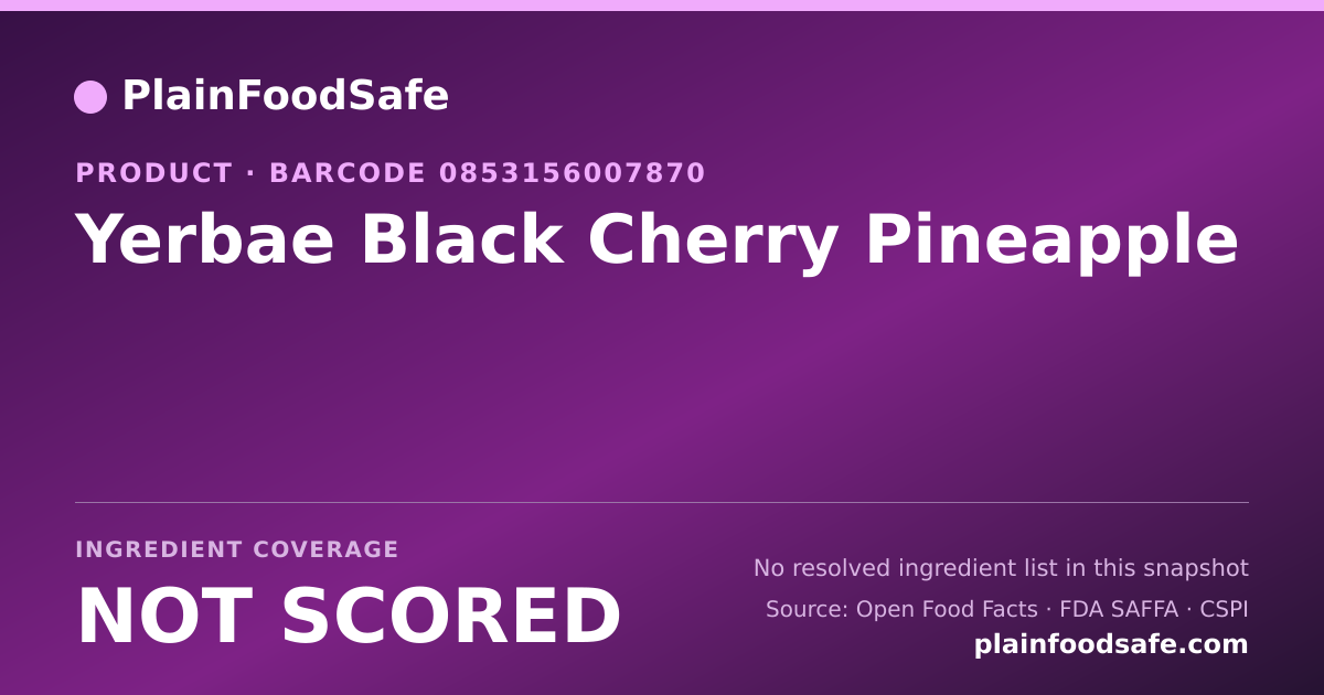Share card for Yerbae Black Cherry Pineapple Food Ingredient Profile