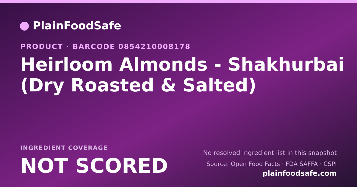 Share card for Heirloom Almonds - Shakhurbai (Dry Roasted & Salted) Food Ingredient Profile