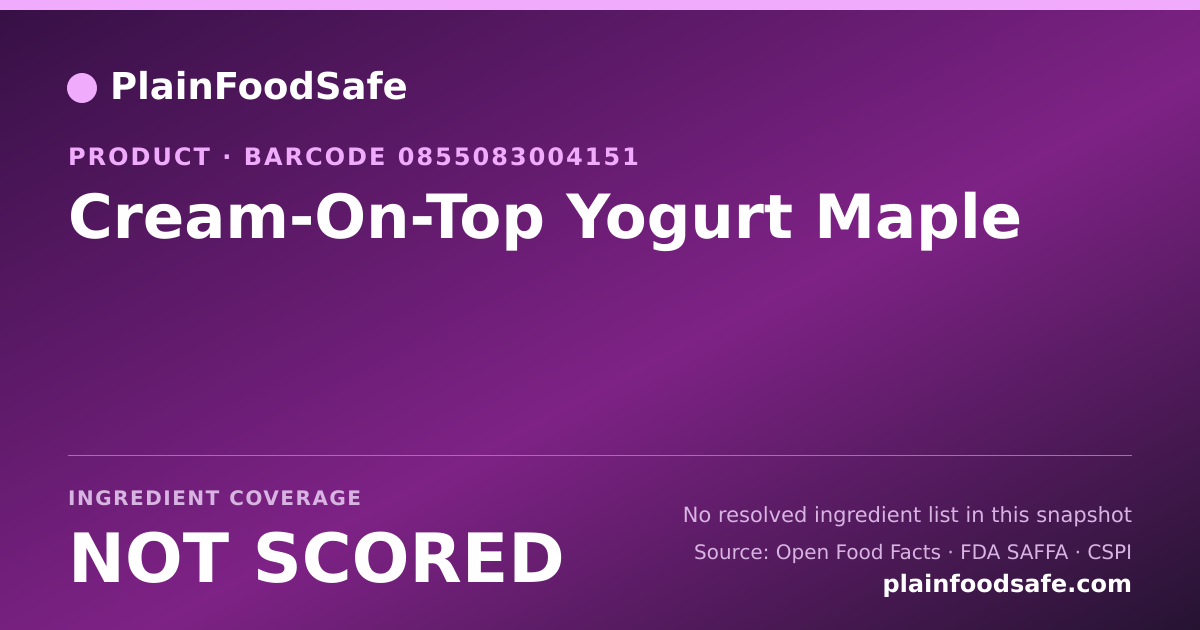 Share card for Cream-On-Top Yogurt Maple Food Ingredient Profile