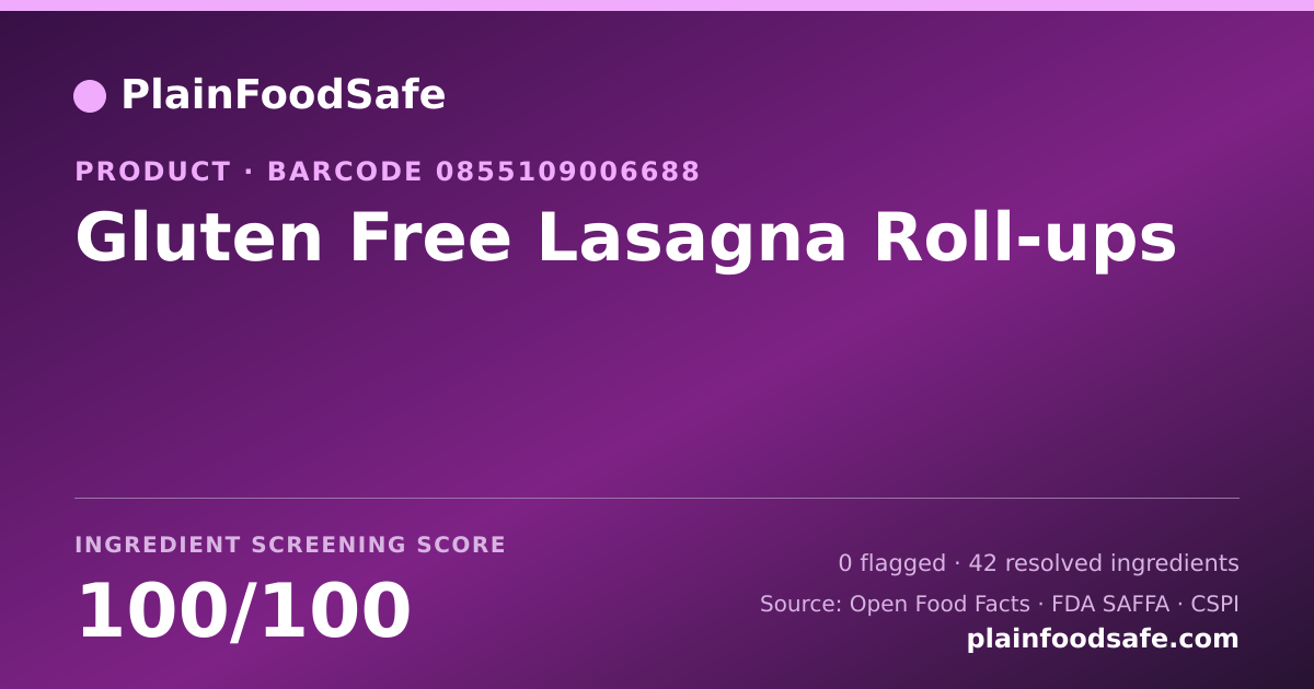 Share card for Gluten Free Lasagna Roll-ups Food Ingredient Profile