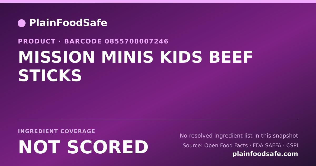Share card for MISSION MINIS KIDS BEEF STICKS Food Ingredient Profile