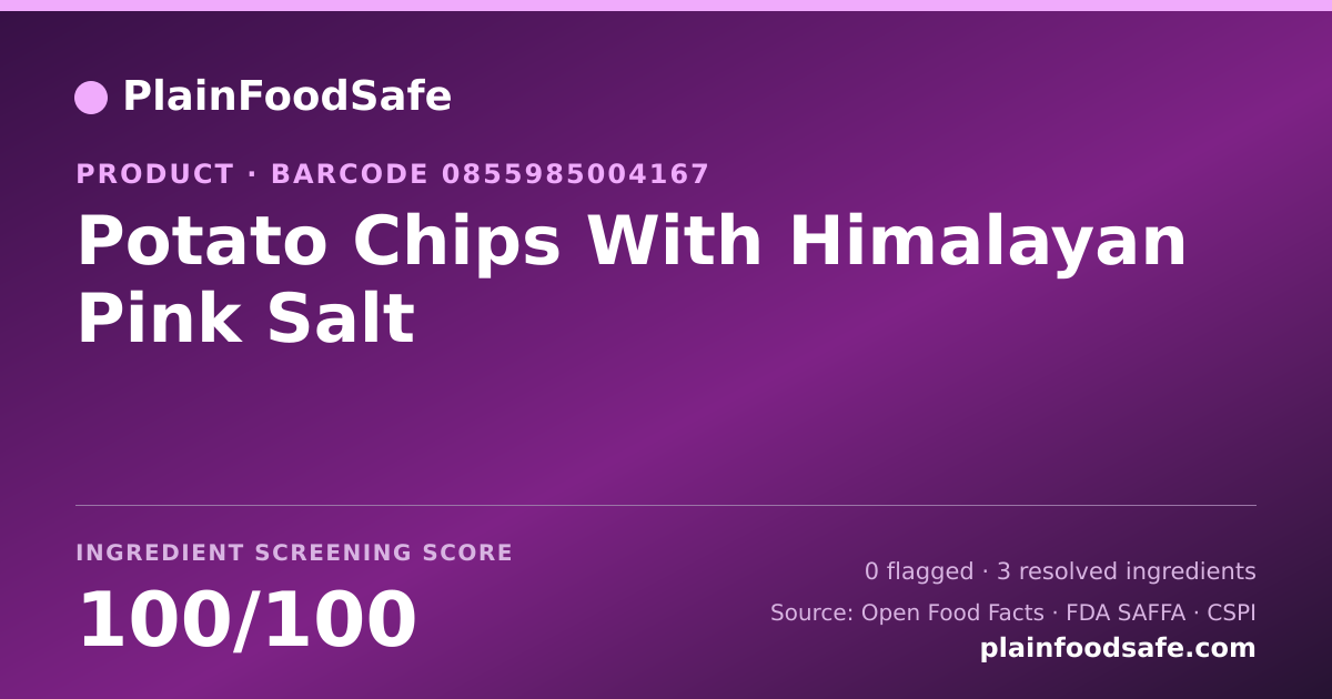 Share card for Potato Chips With Himalayan Pink Salt Food Ingredient Profile