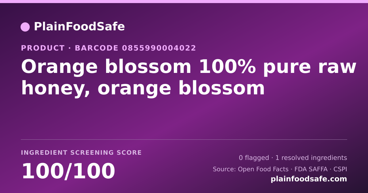 Share card for Orange blossom 100% pure raw honey, orange blossom Food Ingredient Profile