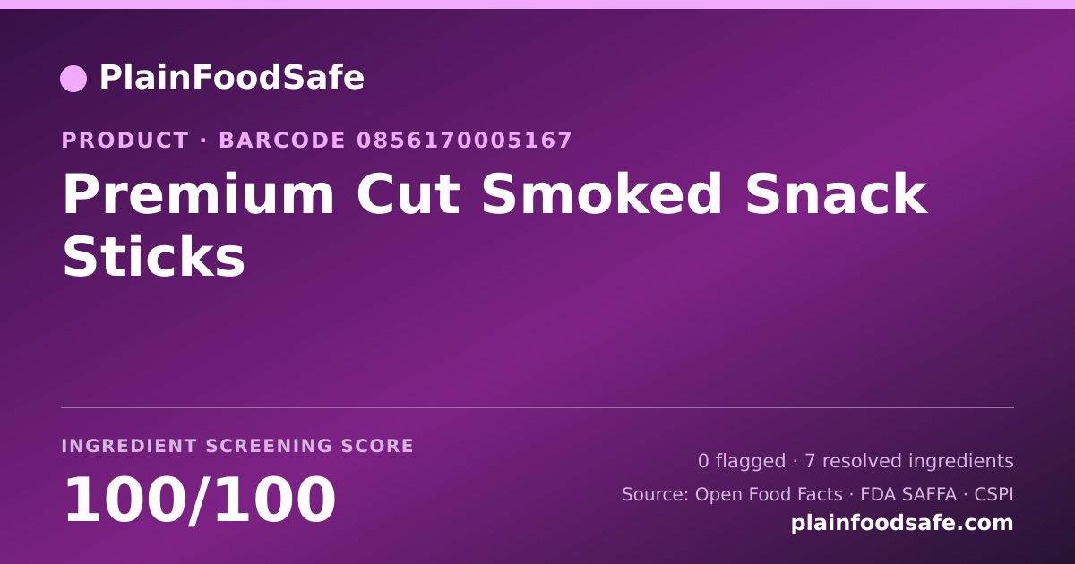 Share card for Premium Cut Smoked Snack Sticks Food Ingredient Profile