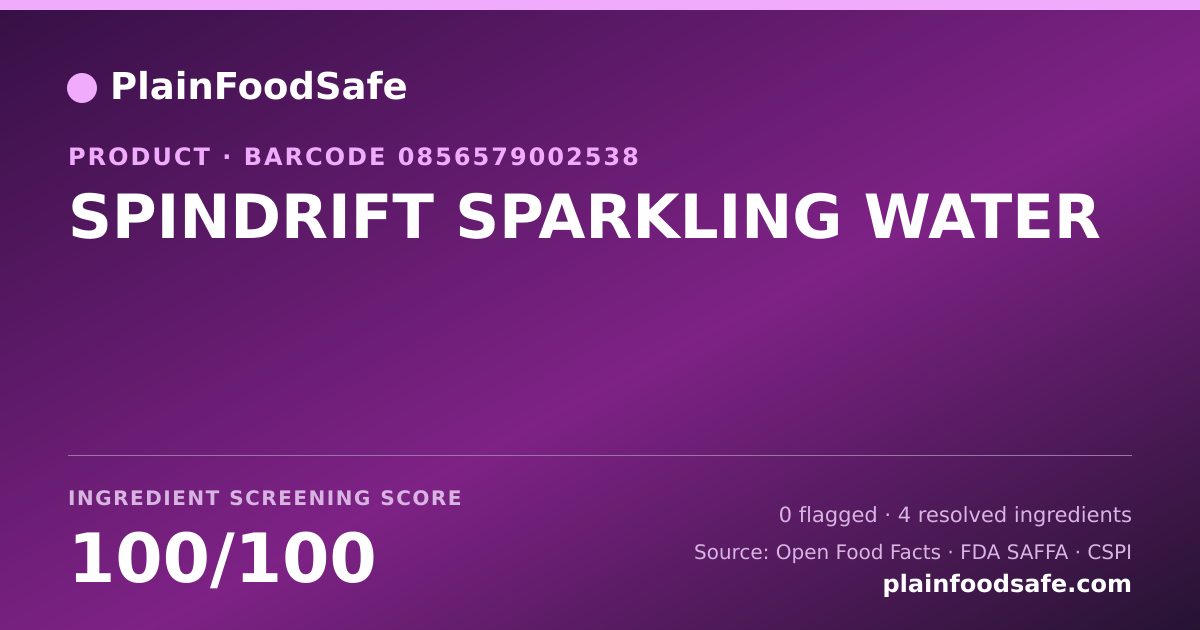 Share card for SPINDRIFT SPARKLING WATER Food Ingredient Profile