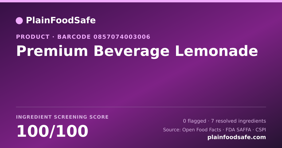Share card for Premium Beverage Lemonade Food Ingredient Profile