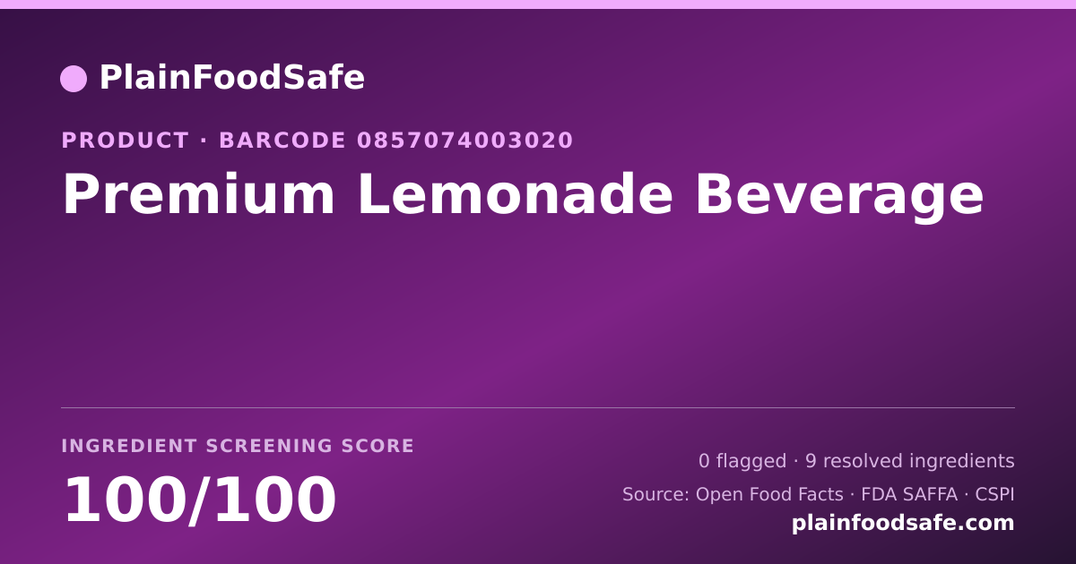 Share card for Premium Lemonade Beverage Food Ingredient Profile