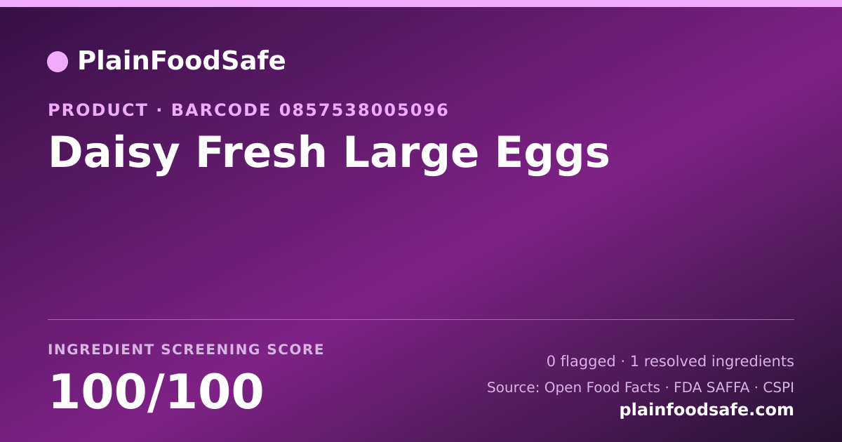 Share card for Daisy Fresh Large Eggs Food Ingredient Profile