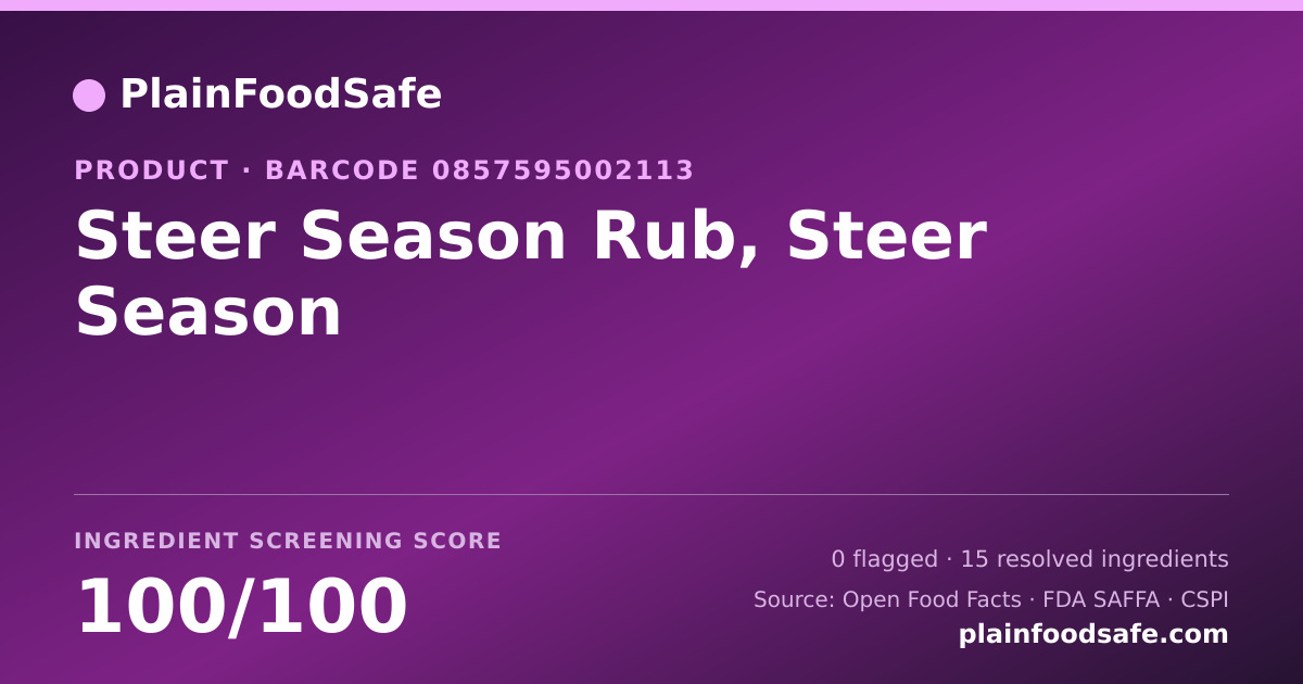 Share card for Steer Season Rub, Steer Season Food Ingredient Profile