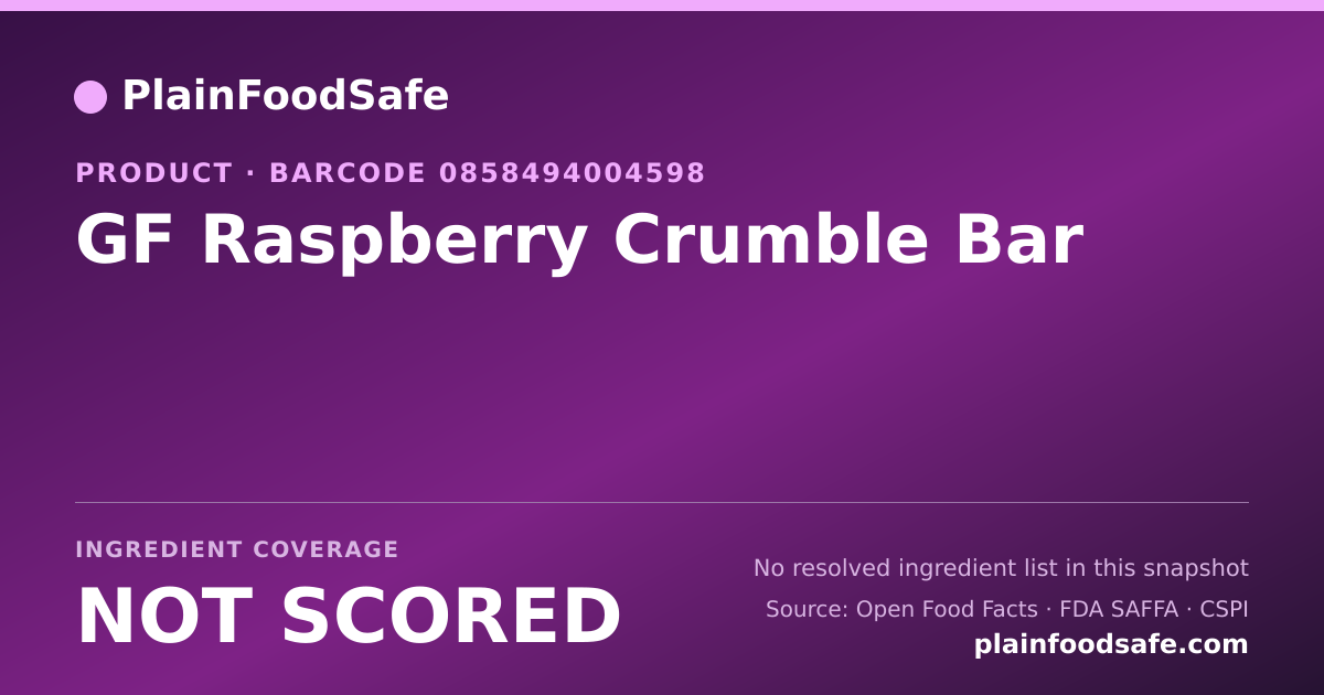 Share card for GF Raspberry Crumble Bar Food Ingredient Profile