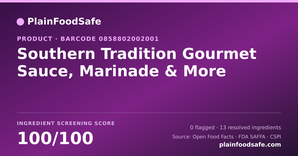 Share card for Southern Tradition Gourmet Sauce, Marinade & More Food Ingredient Profile