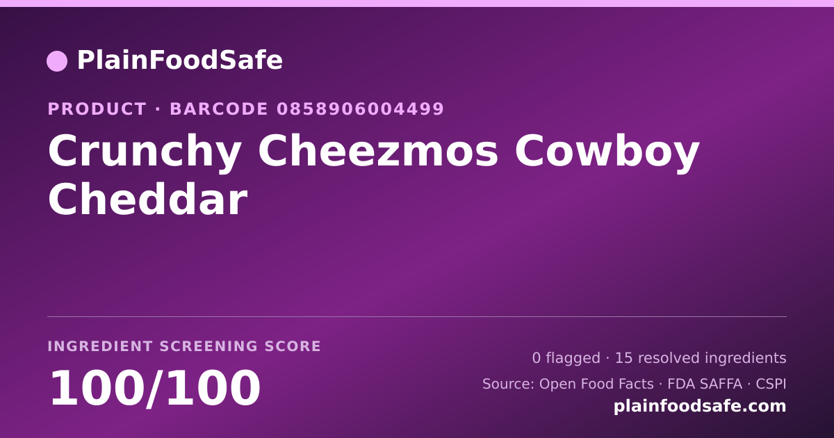 Share card for Crunchy Cheezmos Cowboy Cheddar Food Ingredient Profile