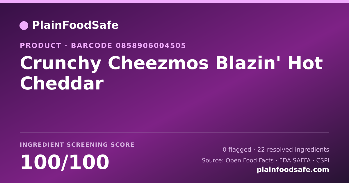 Share card for Crunchy Cheezmos Blazin' Hot Cheddar Food Ingredient Profile