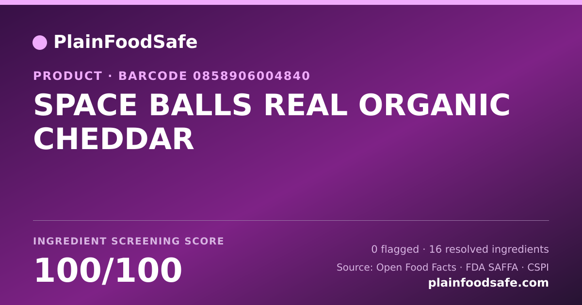 Share card for SPACE BALLS REAL ORGANIC CHEDDAR Food Ingredient Profile