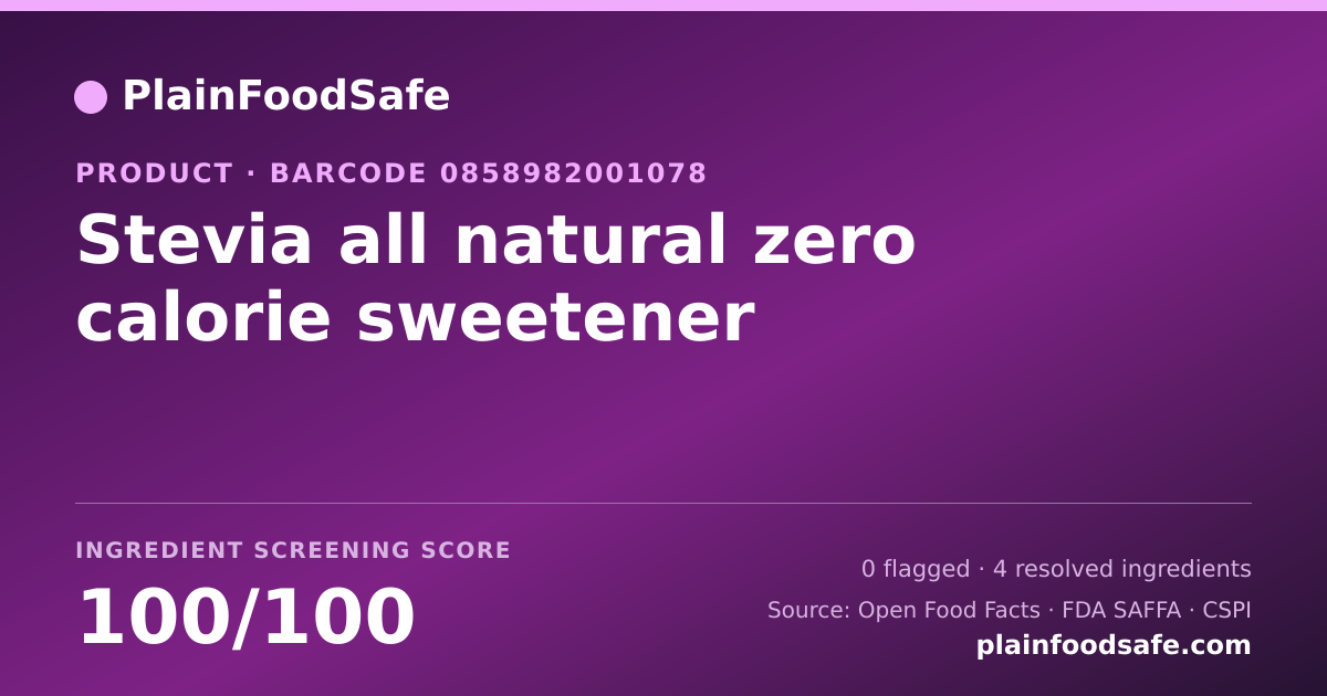Share card for Stevia all natural zero calorie sweetener Food Ingredient Profile