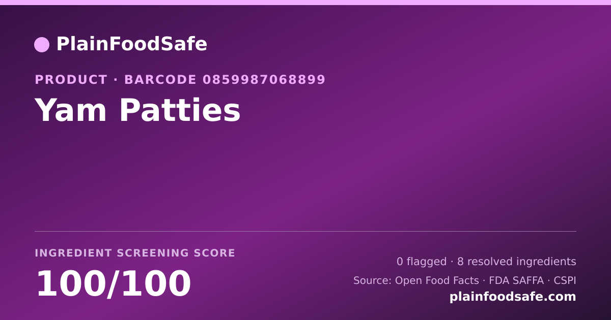 Share card for Yam Patties Food Ingredient Profile