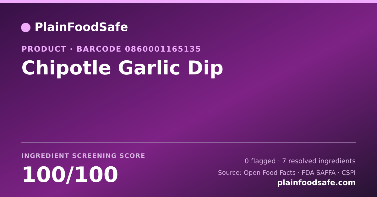 Share card for Chipotle Garlic Dip Food Ingredient Profile